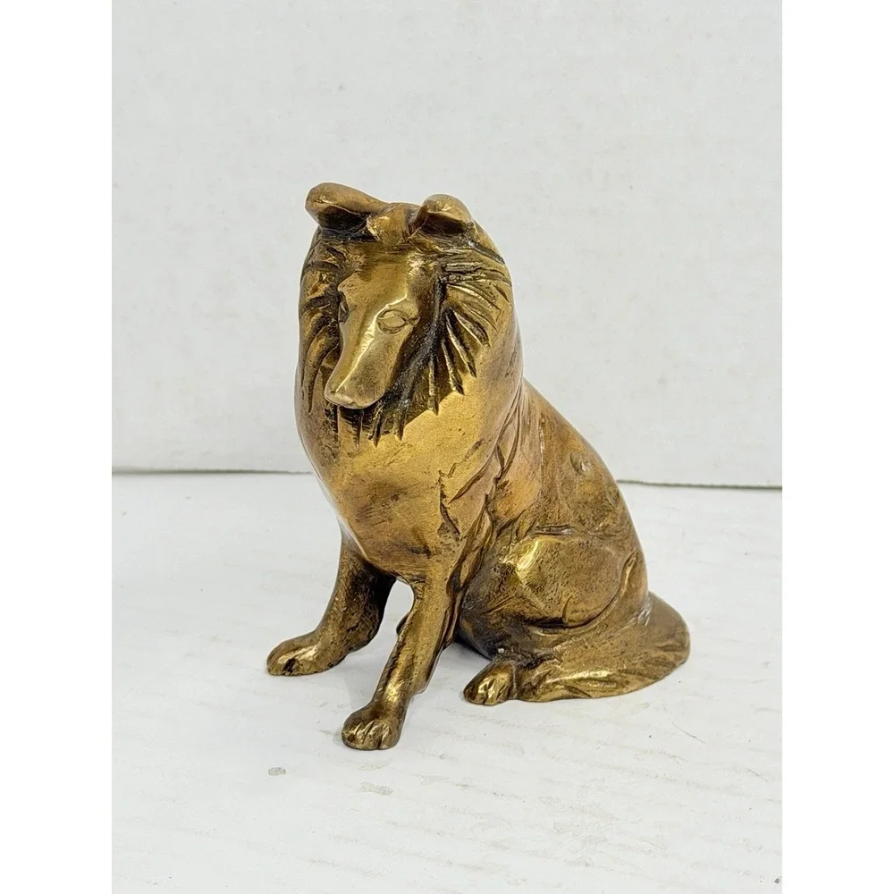 Vintage Solid Brass Rough Collie Dog Figurine Statue 4